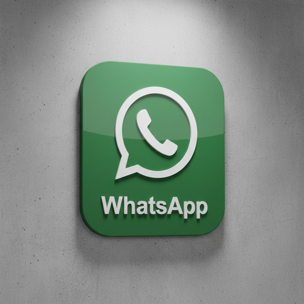 Logotipo de WhatsApp en relieve sobre una pared de concreto gris.